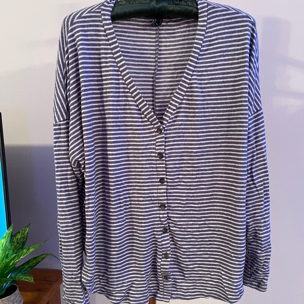 gray button down top